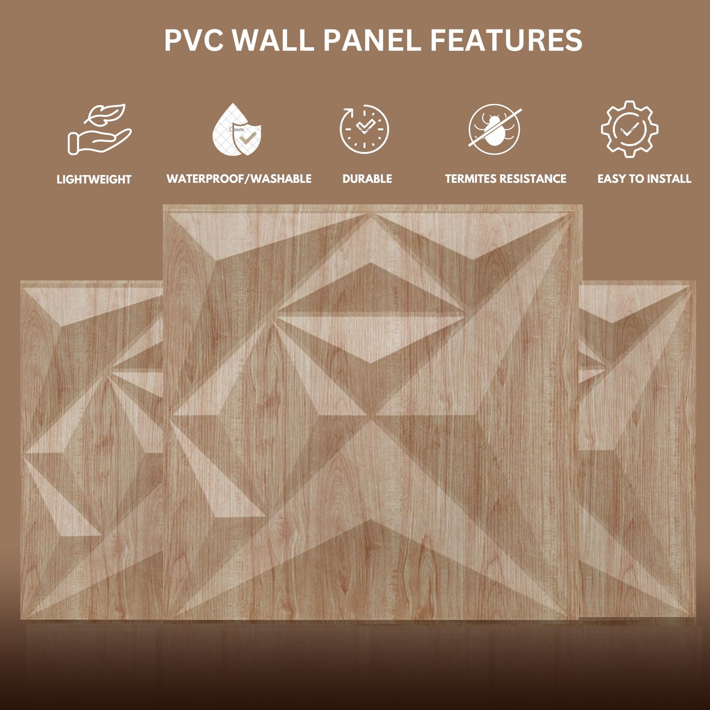 Beech wood Diamond Design 3D Wall Panel-4