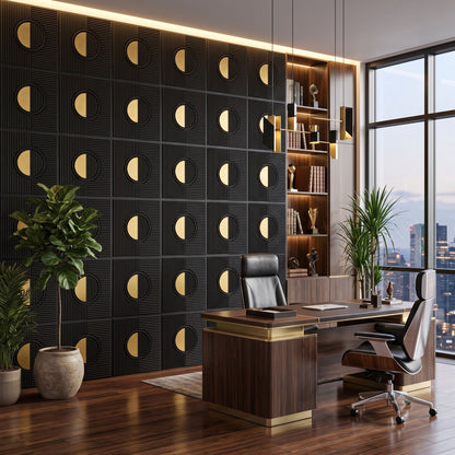 Black - Gold Self Adhesive PVC wall Panels Fluted Circle Design
