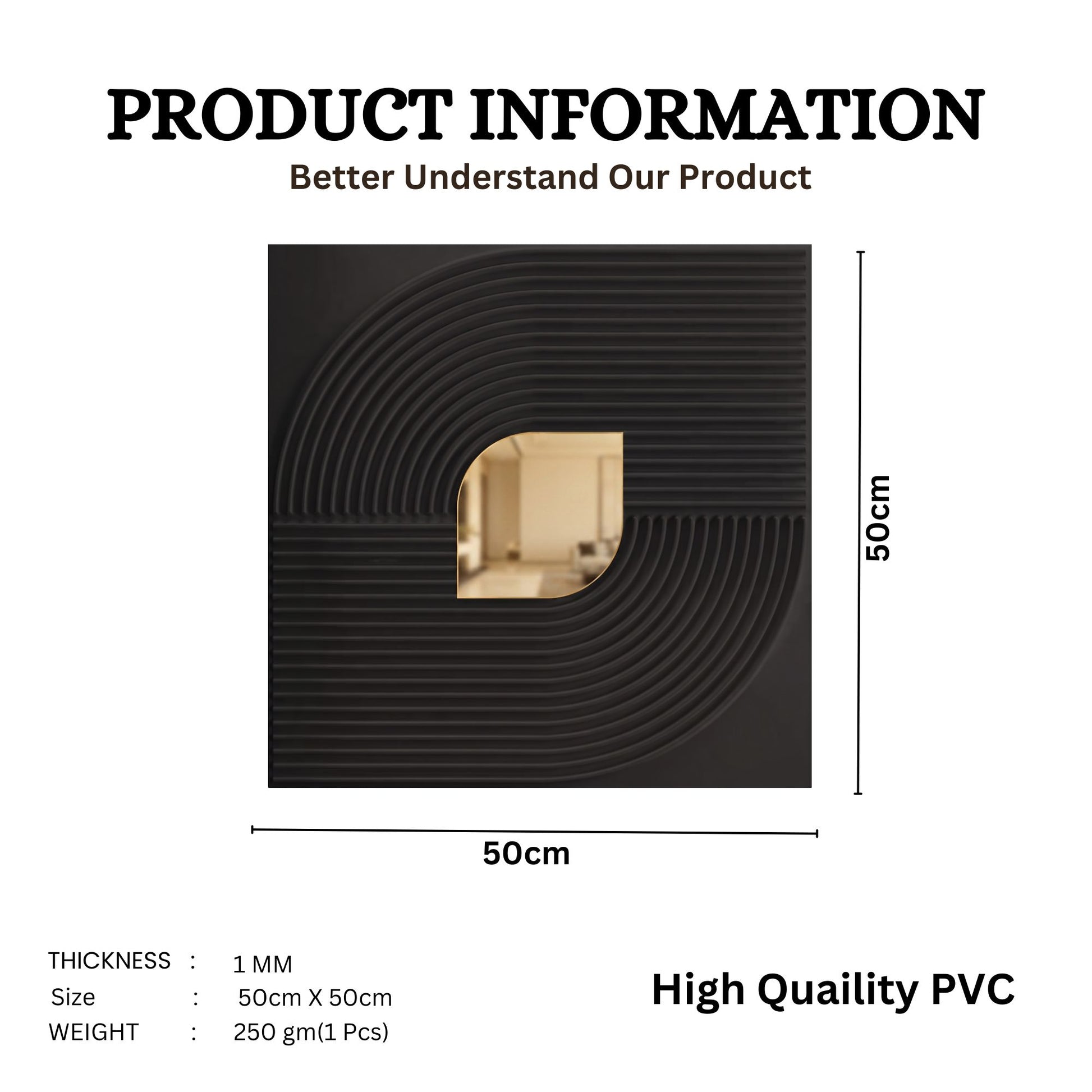 Black - Gold Self Adhesive PVC wall Panels Curve Line Design
