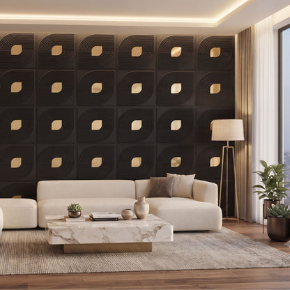 Black - Gold Self Adhesive PVC wall Panels Curve Line Design
