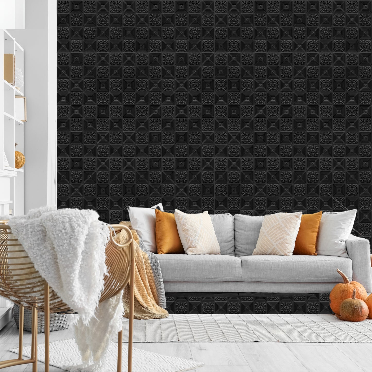 Black Self Adhesive Wall Panels Flower Design