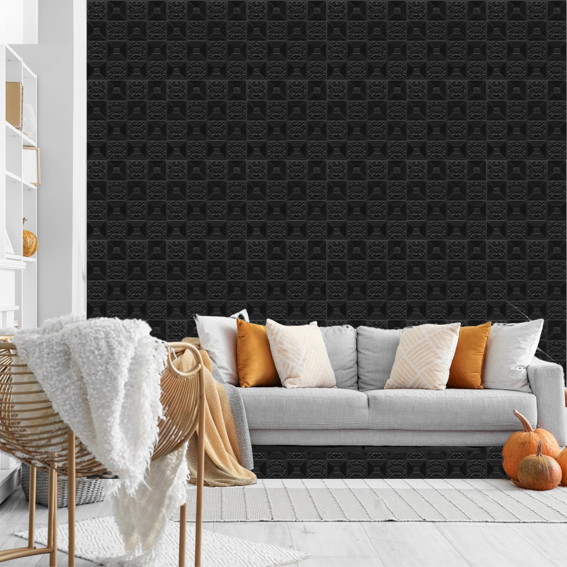 Black Self Adhesive Wall Panels Flower Design