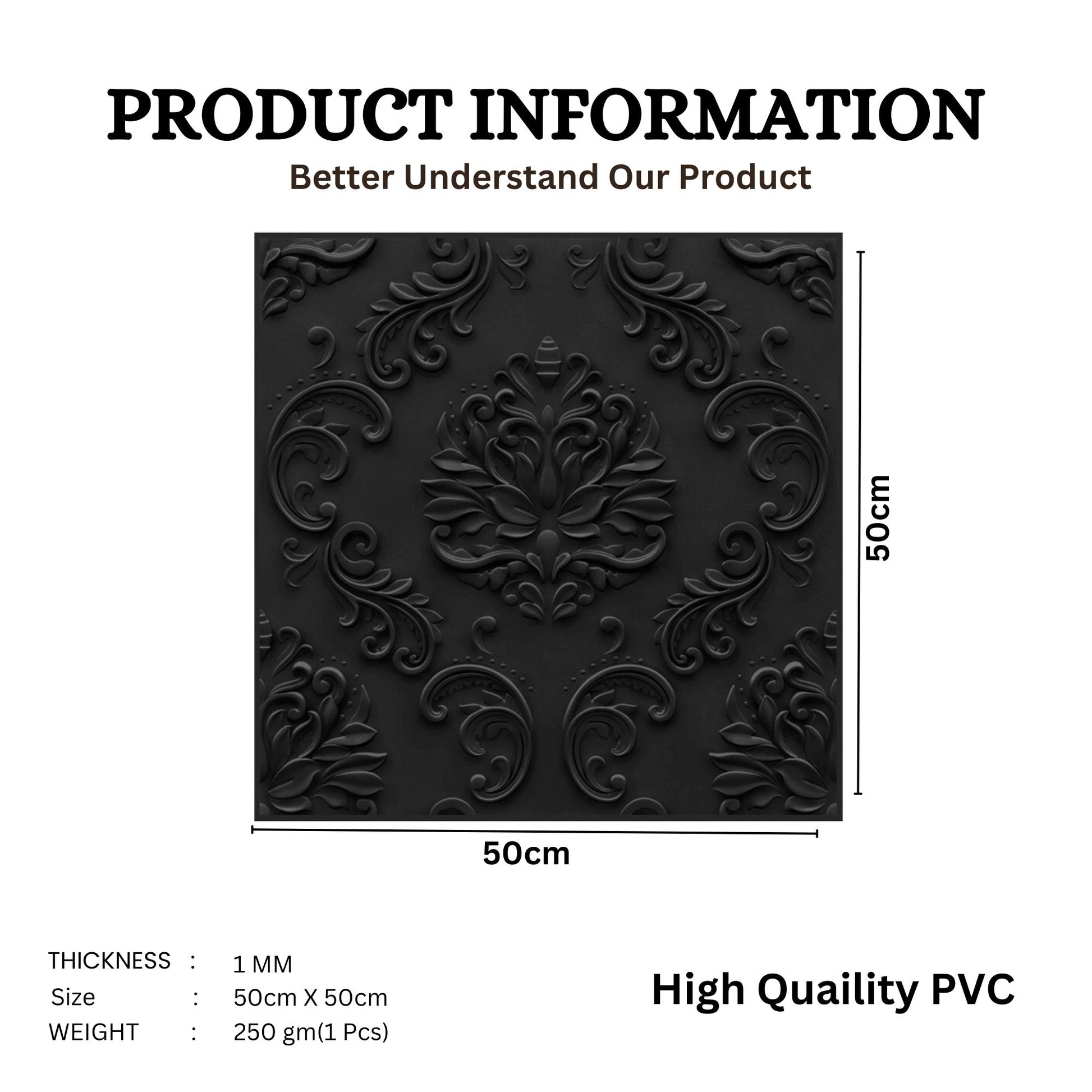 Classic Black Self Adhesive Panels Damask Design
