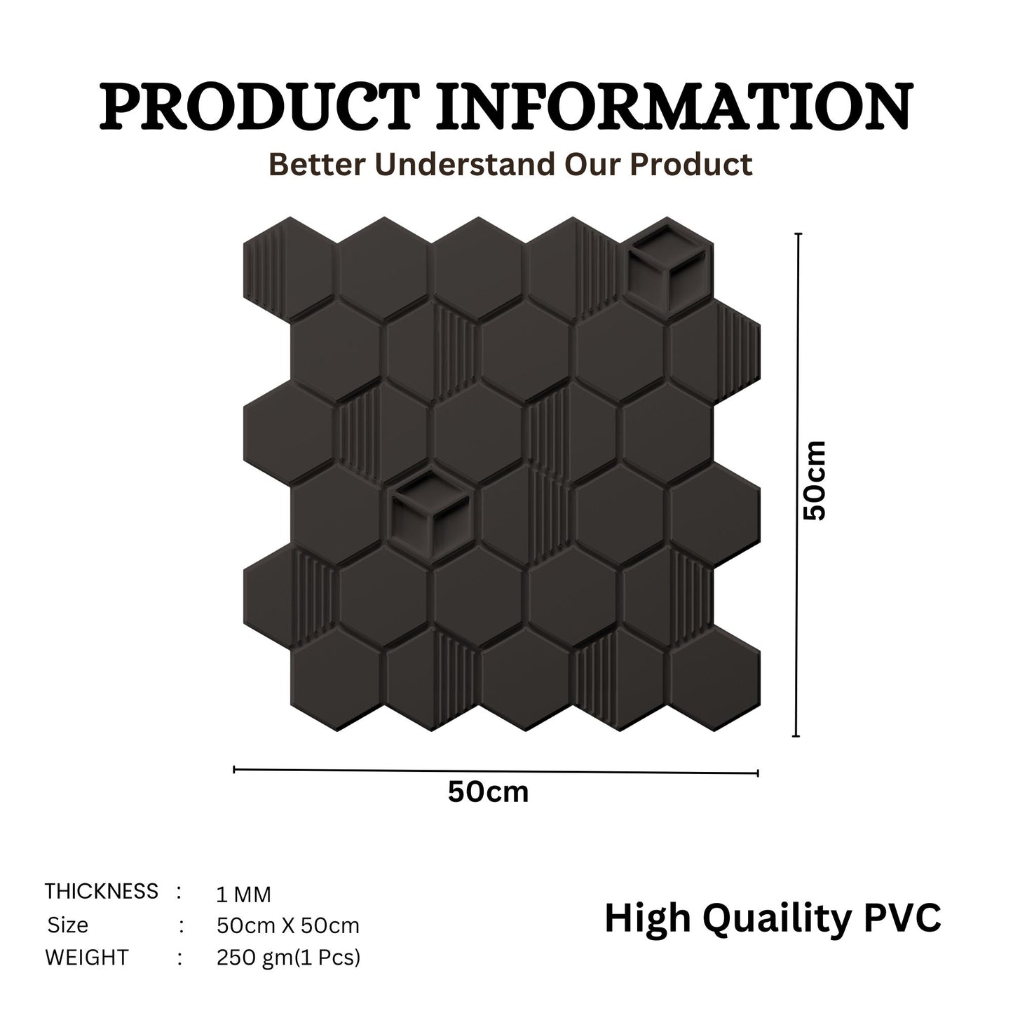 Classic Black Self Adhesive Panels Hexagon Design
