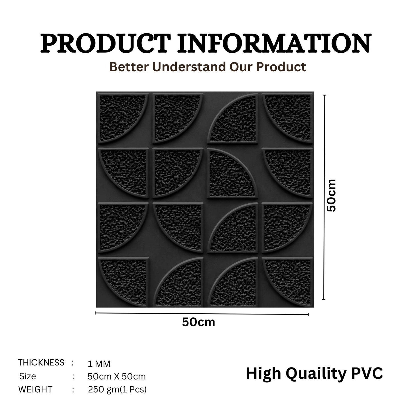 3D Self Adhesive Wall Panel Quarter Circle Design- 50x50cm