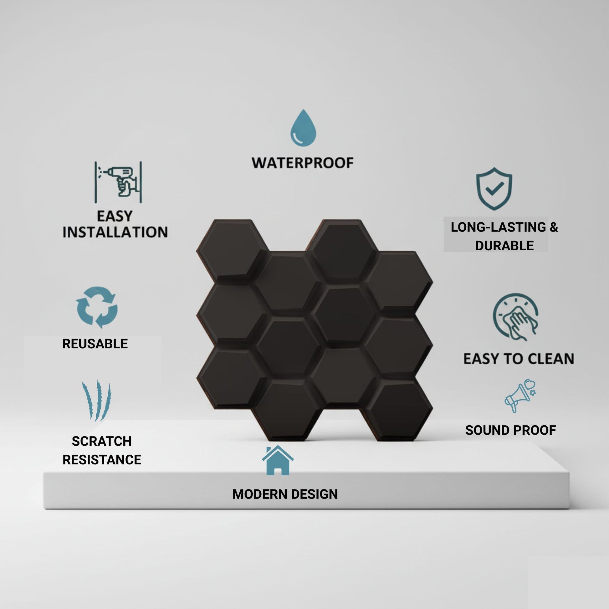 Black 3D Wall Panels Hexagon Design-td038