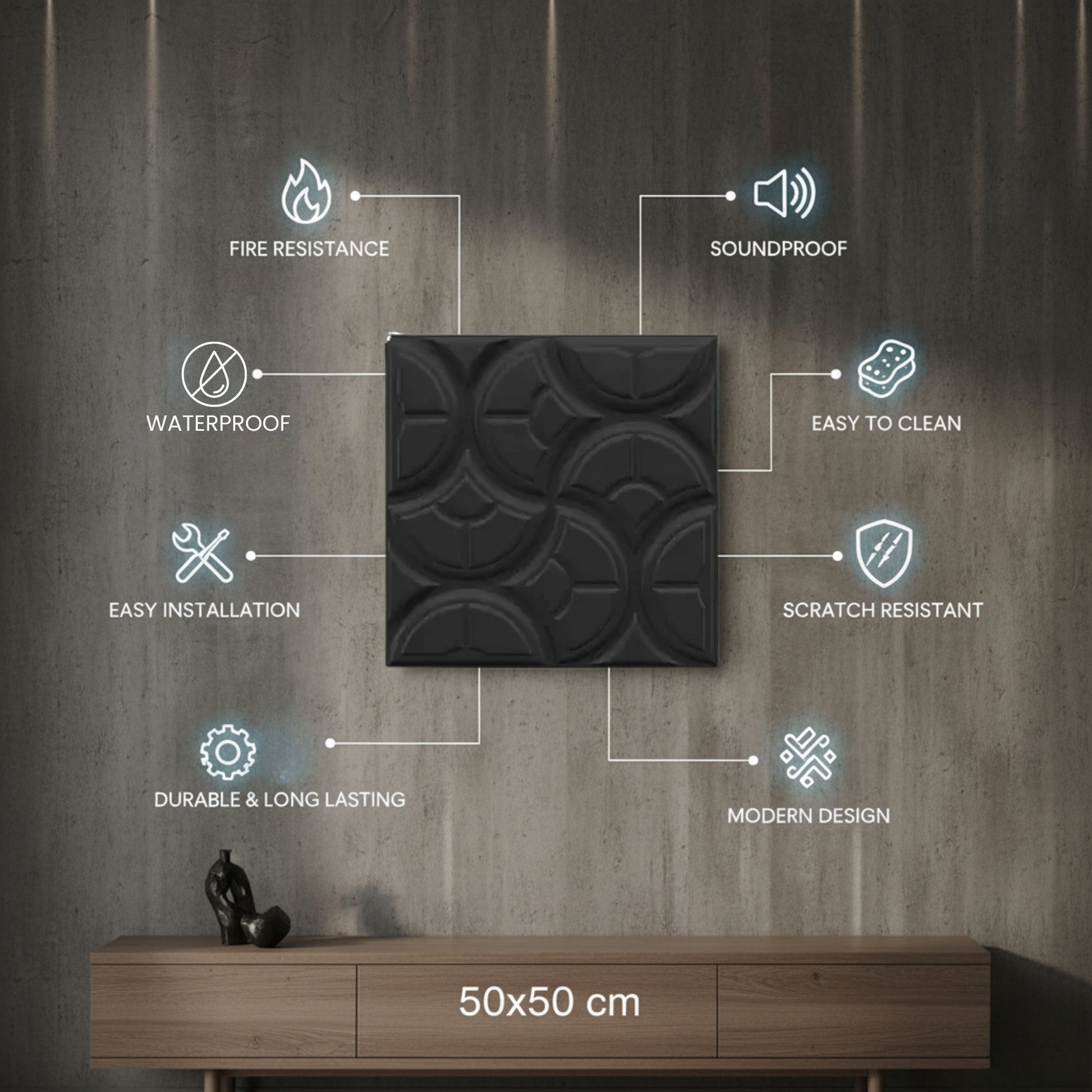 Black 3D Wall Panels Luna Design