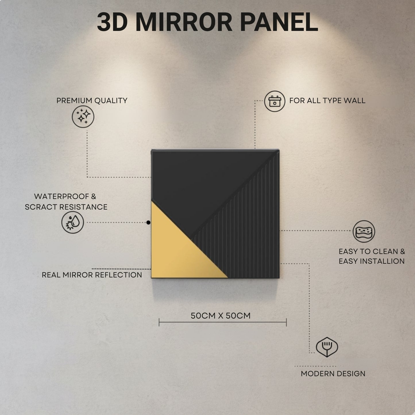 3D Wall Panels for Home Decor PVC Plaina Design 50X50 cm