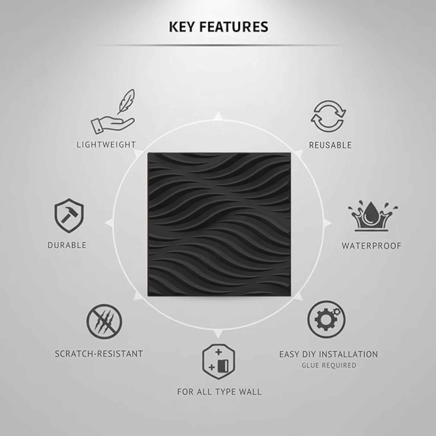 Black 3D Wall Panels Swirl Design front