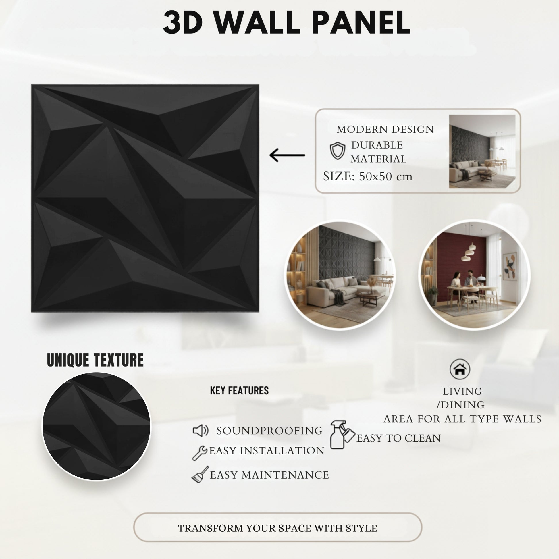 Black 3D Wall Panels Alps Design