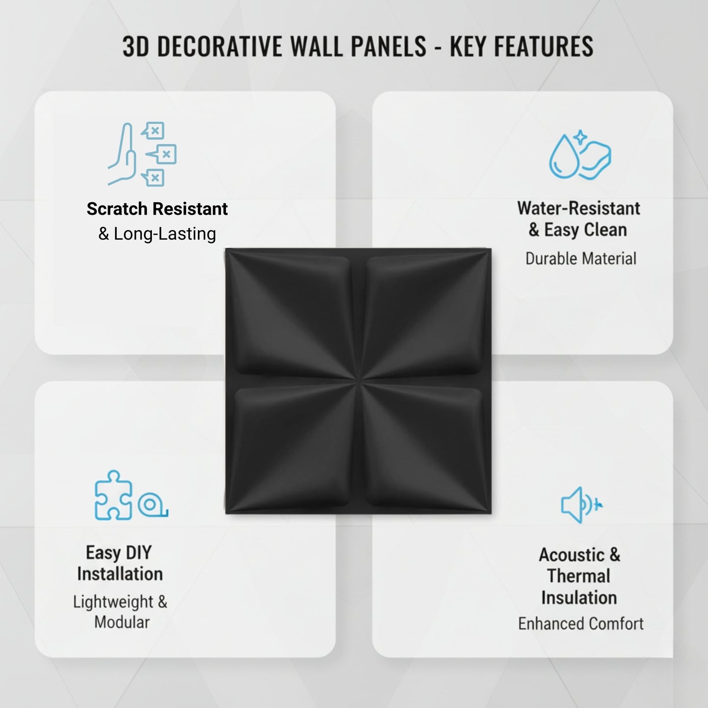 Black 3D Wall Panels Bloom Design