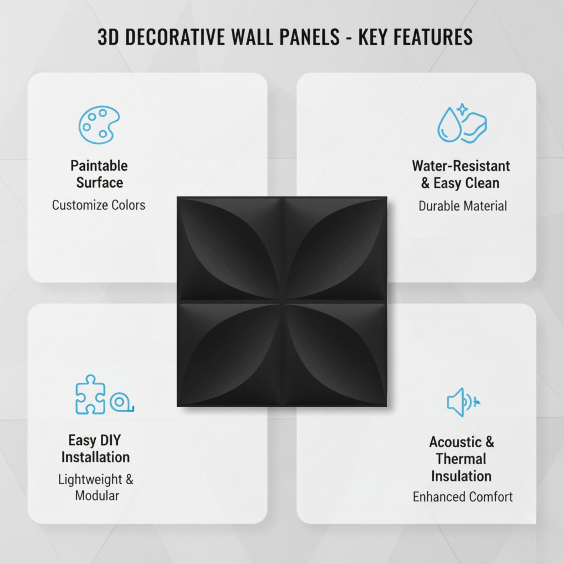 Black Butterfly Design 3D Wall Panel Front View