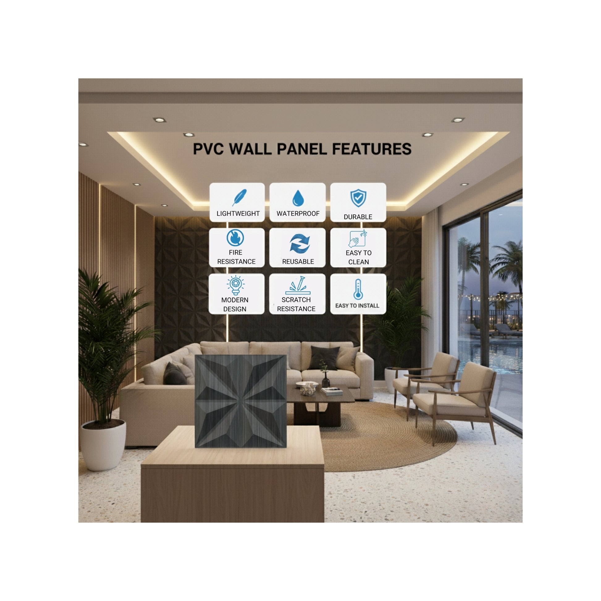 Black Crystal Design 3D Wall Panel Front View-3