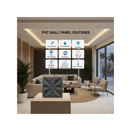 Black Crystal Design 3D Wall Panel Front View-3