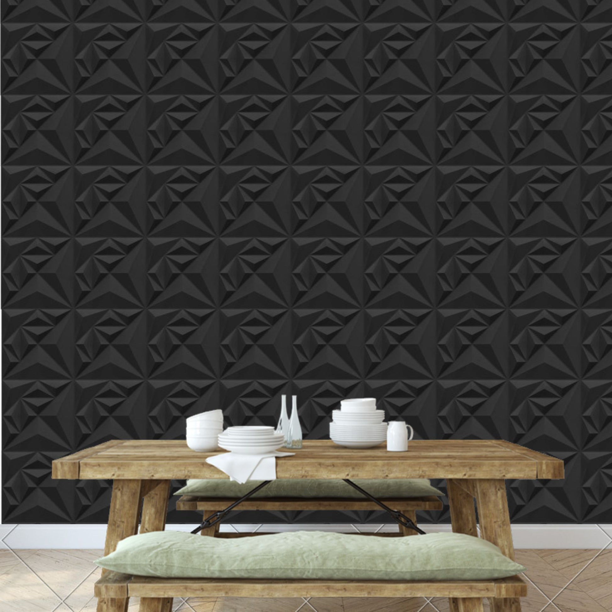 Matt Black Diamond Design 3D Wall Panel-2