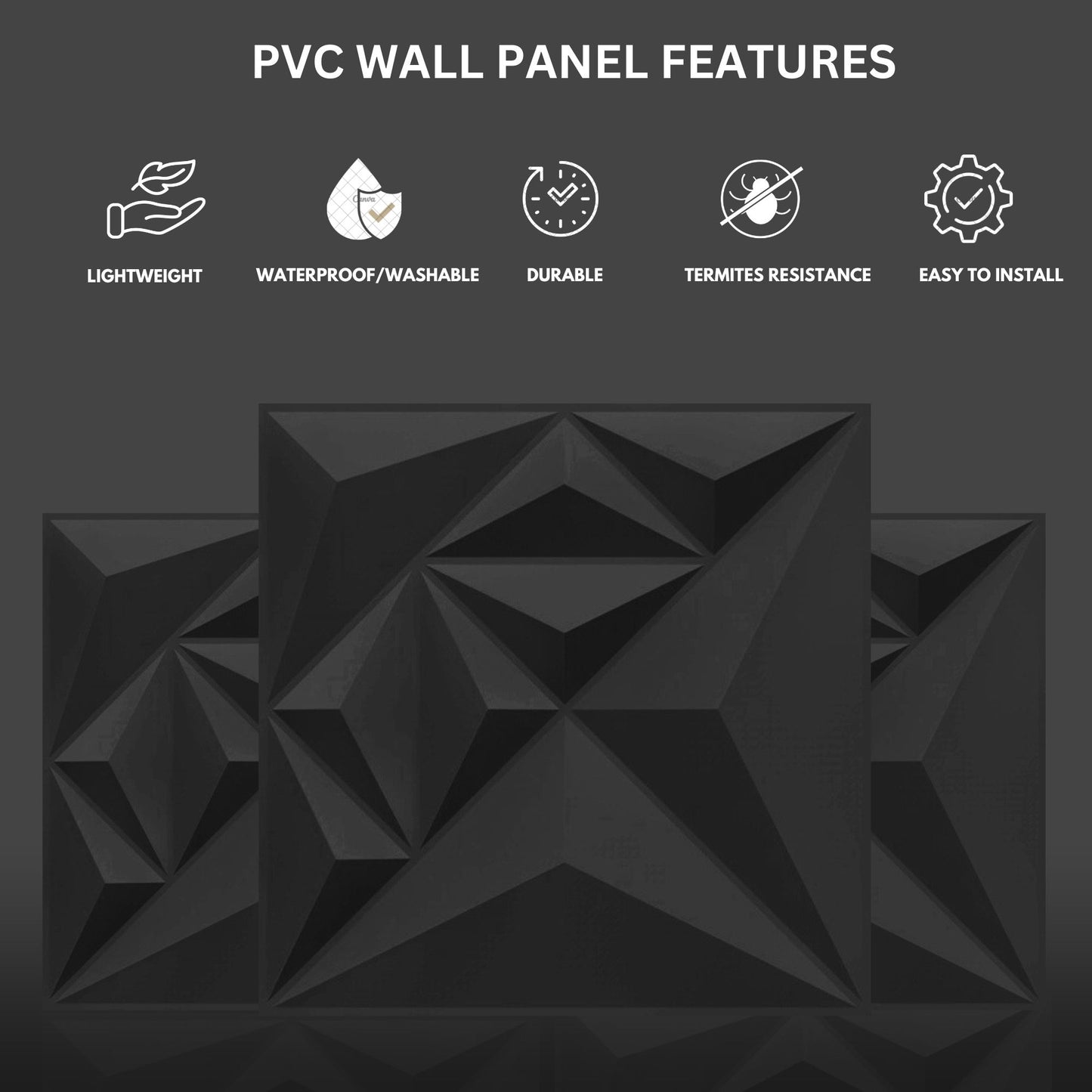 Matt Black Diamond Design 3D Wall Panel-4