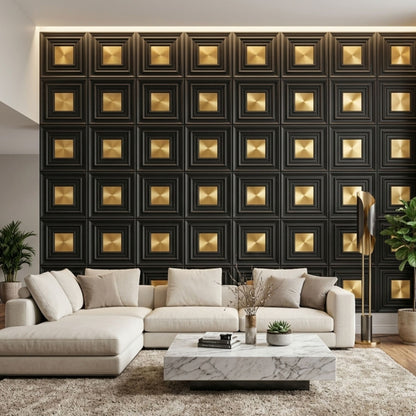 Black Gold Accent Design Acrylic 3D Wall Panel-3