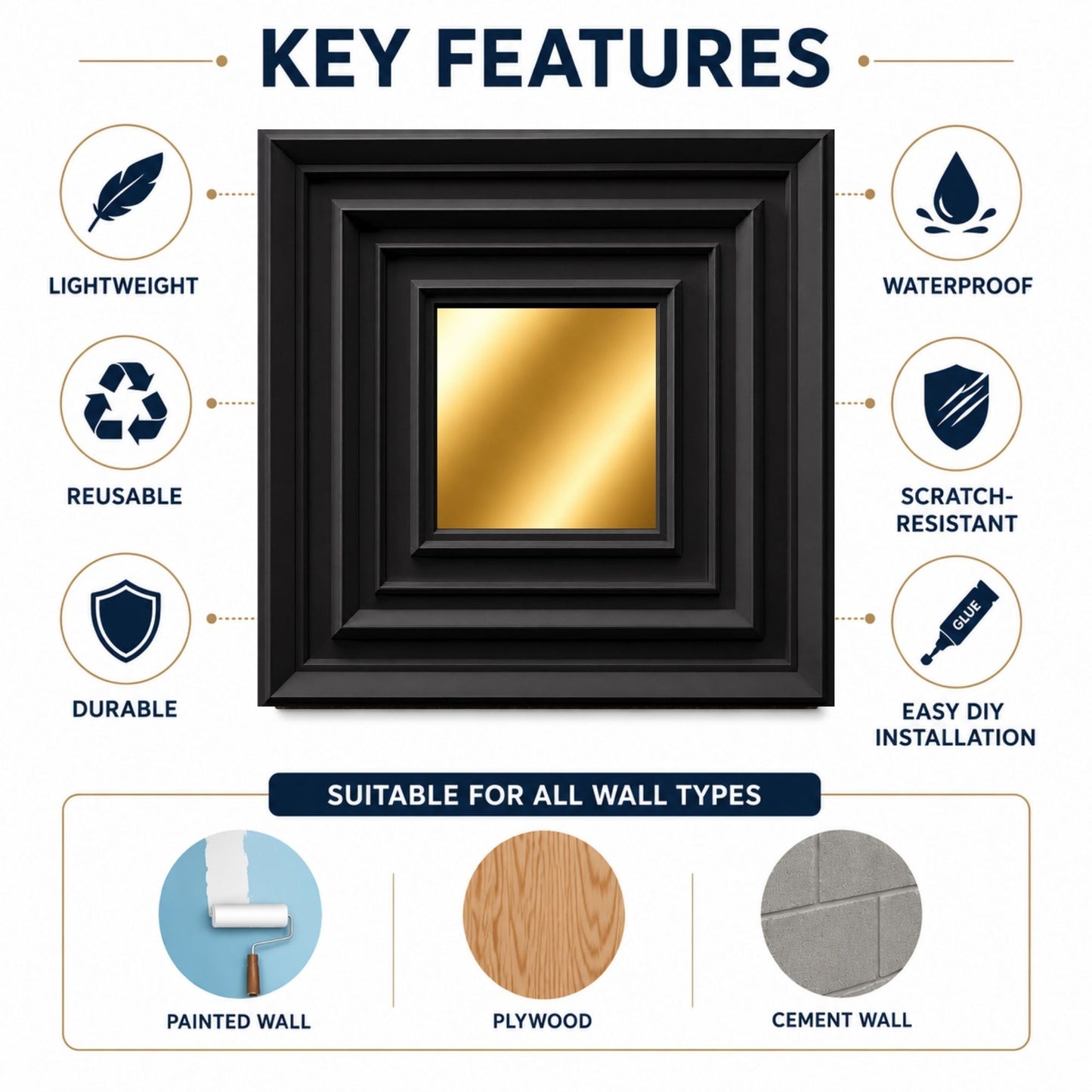 Black Gold Accent Design Acrylic 3D Wall Panel-5