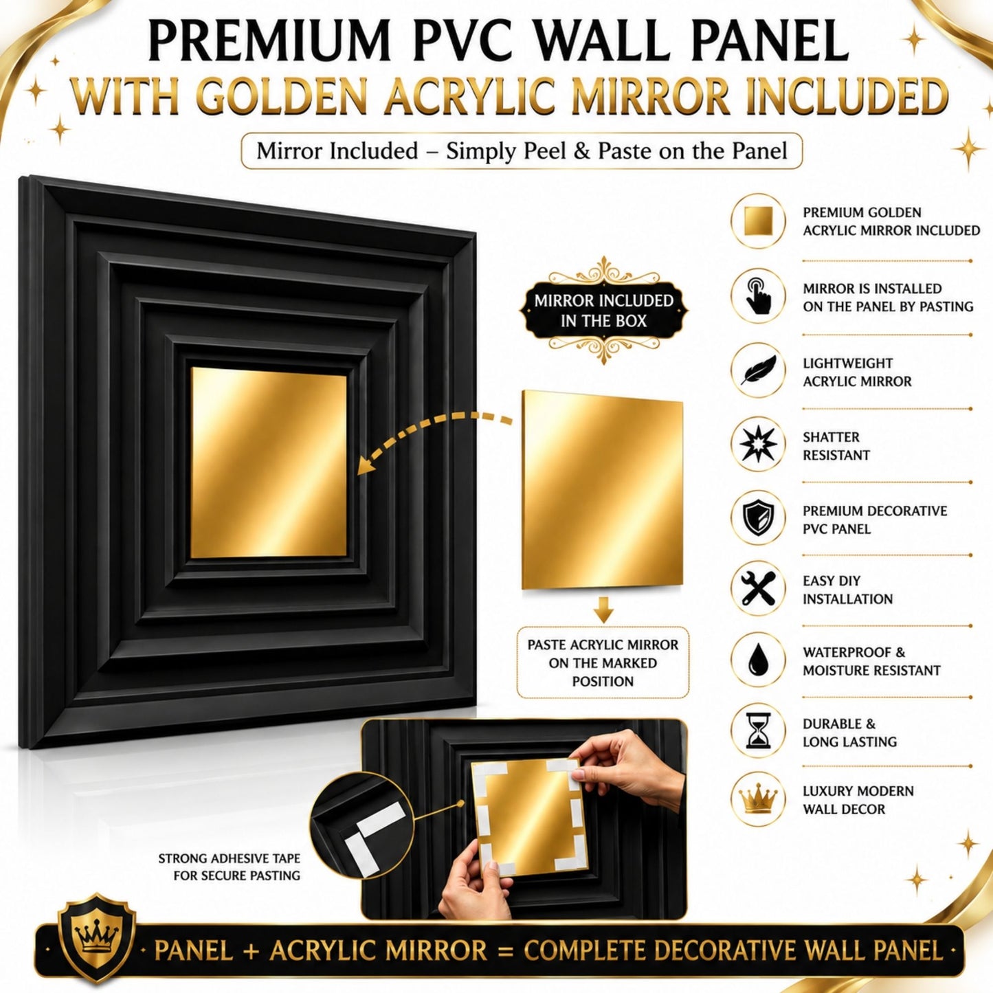 Black Gold Accent Design Acrylic 3D Wall Panel-6