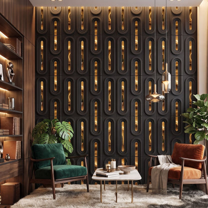 Black Gold Acrylic Loops Design 3D Wall Panel-1