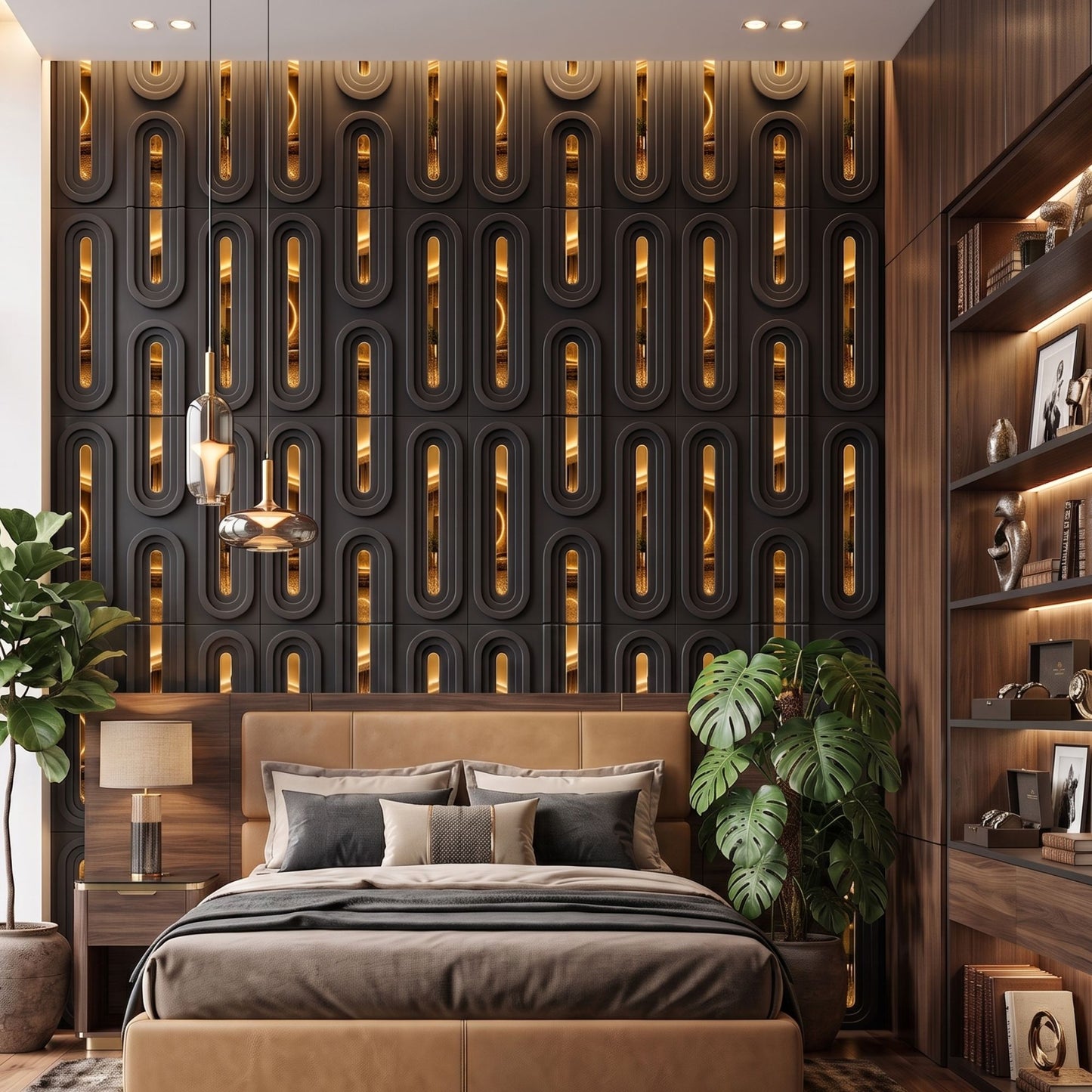 Black Gold Acrylic Loops Design 3D Wall Panel-3