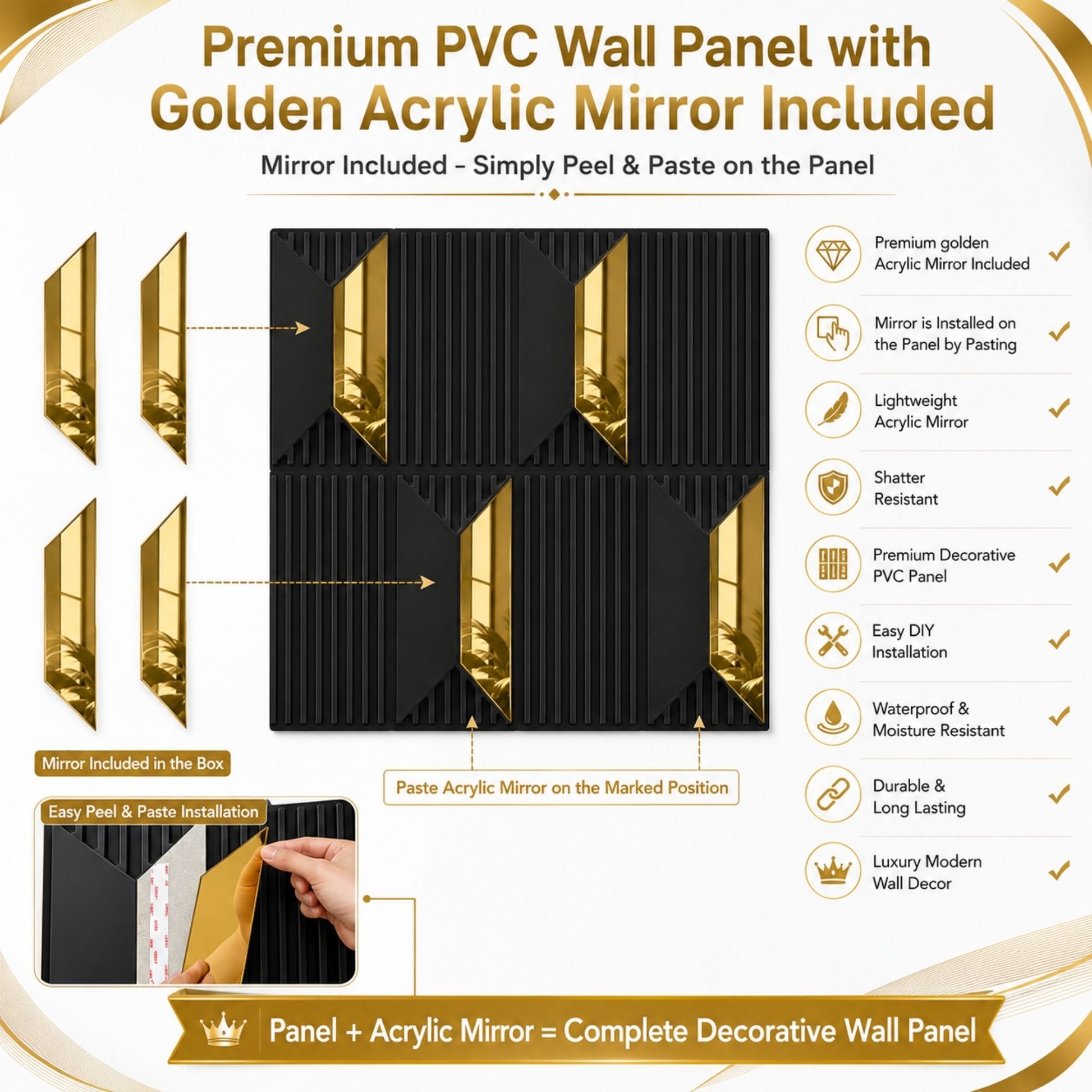Black Gold Artisan Design Acrylic 3D Wall Panel-5