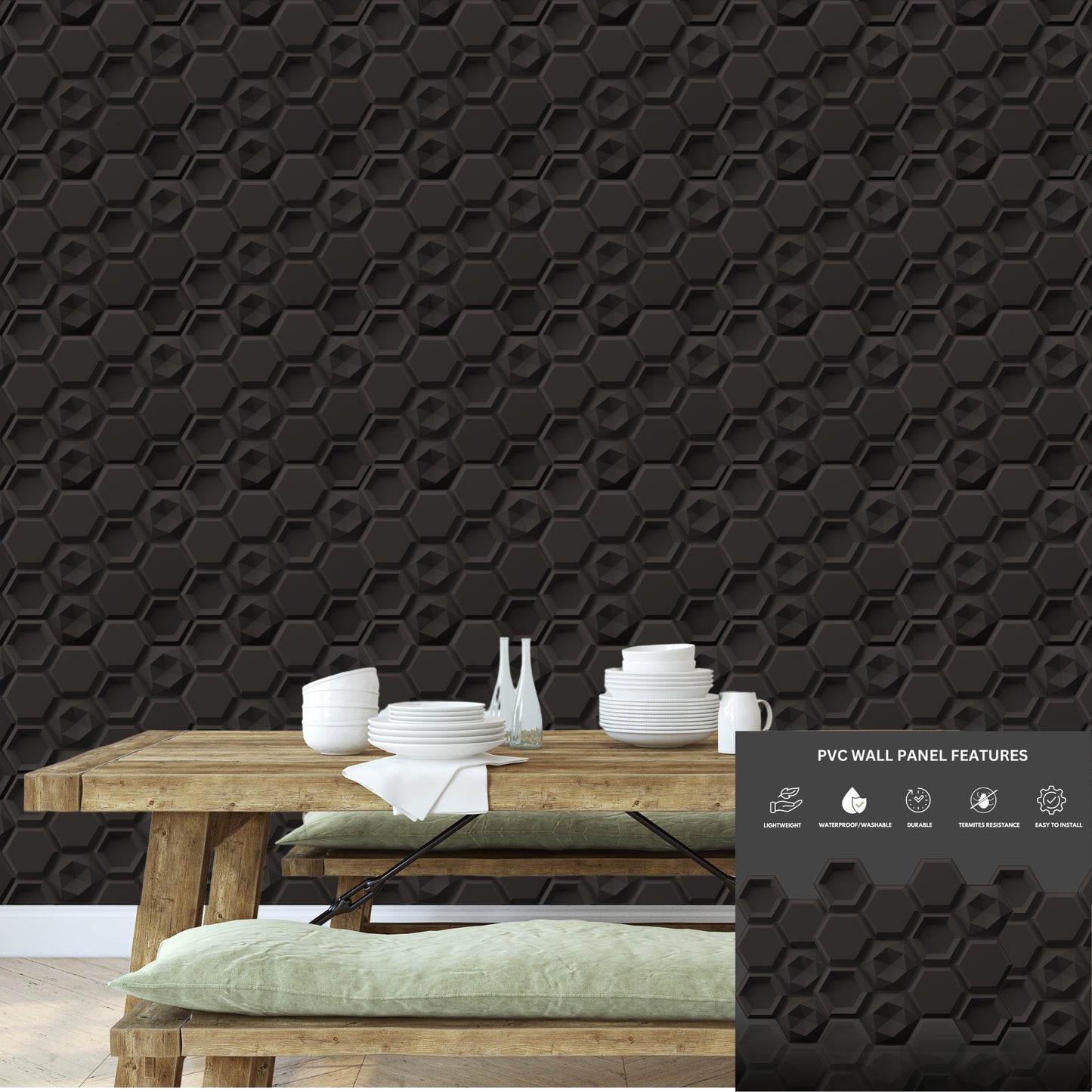 3D Wall Panels - Hexagon Design 43X45 cm