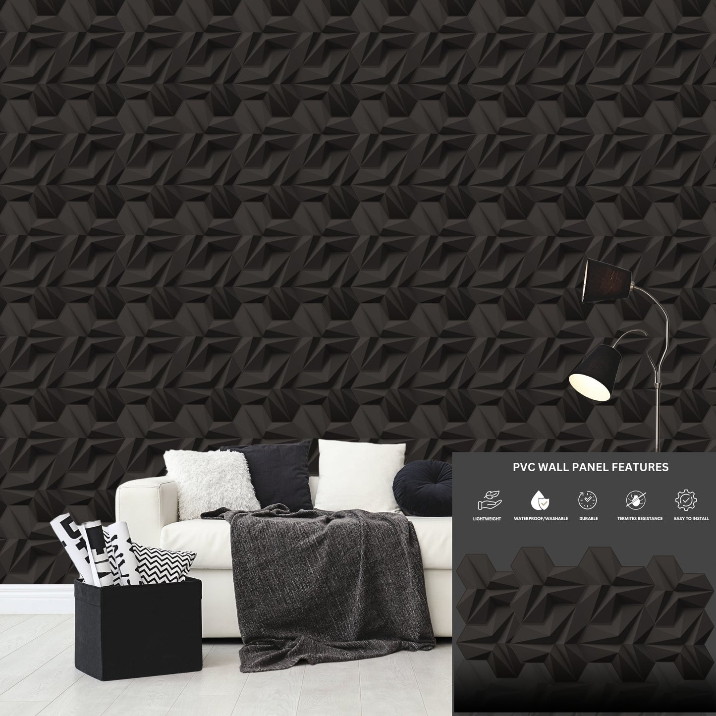 3D Wall Panels - Hexagon Design 43X45 cm