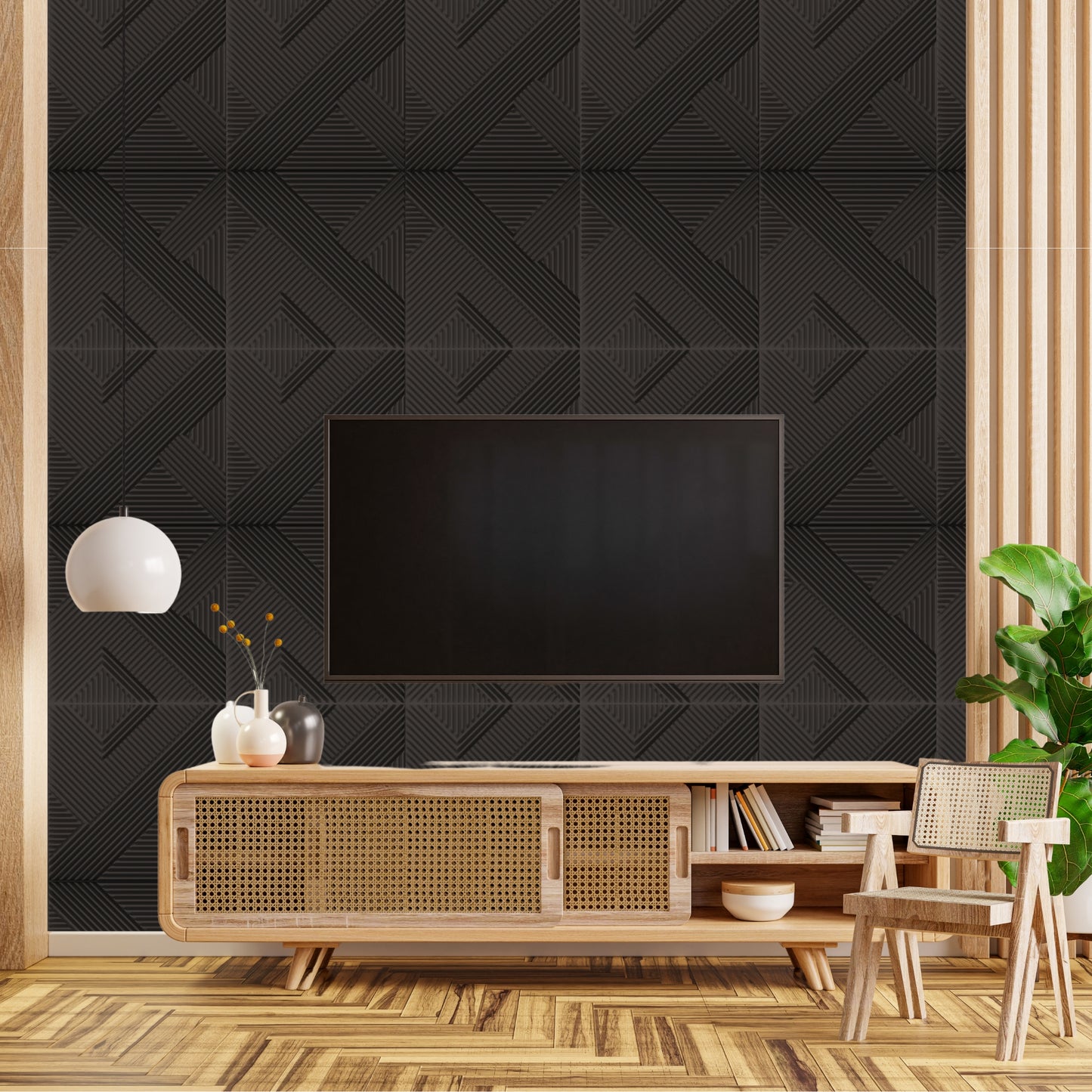 Black Self Adhesive Panels Line Abstract Design