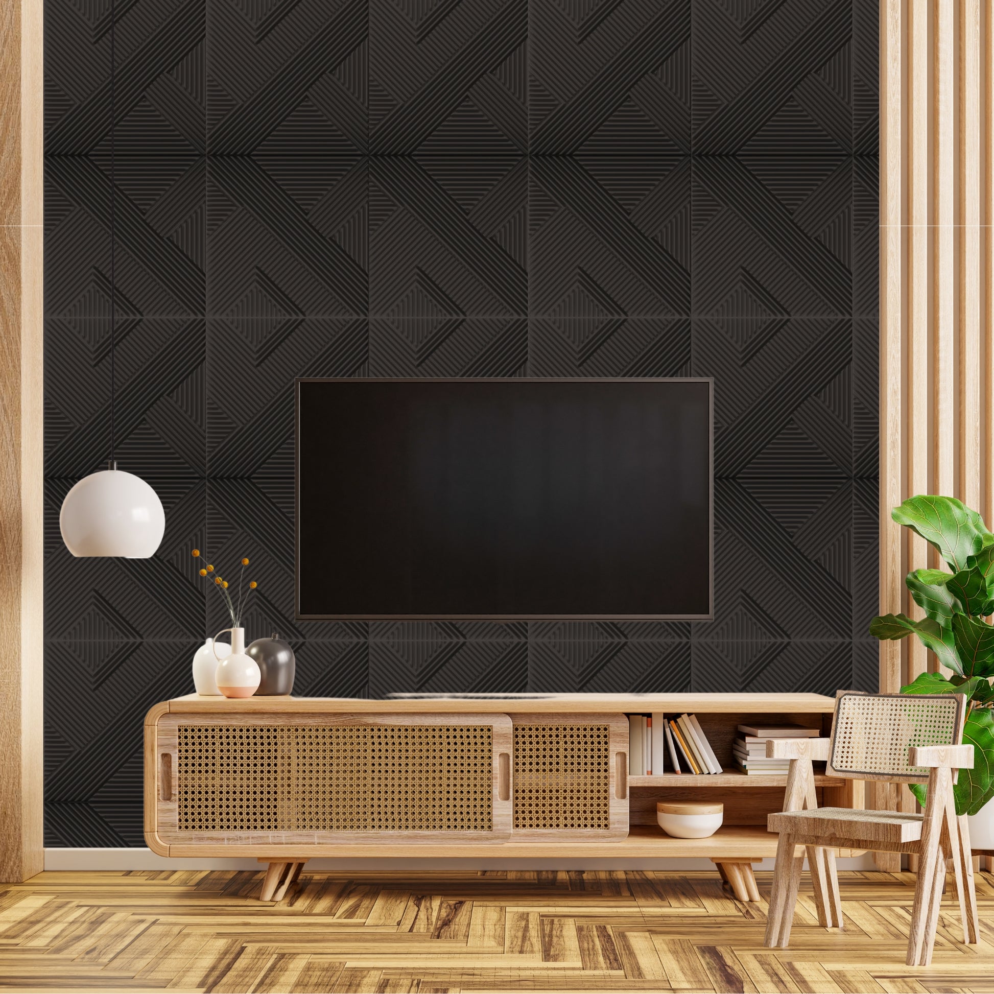 Black Self Adhesive Panels Line Abstract Design