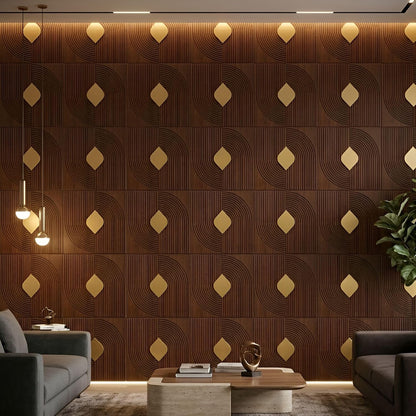 Black Wood 3D Wall Panels Curve Line Design

