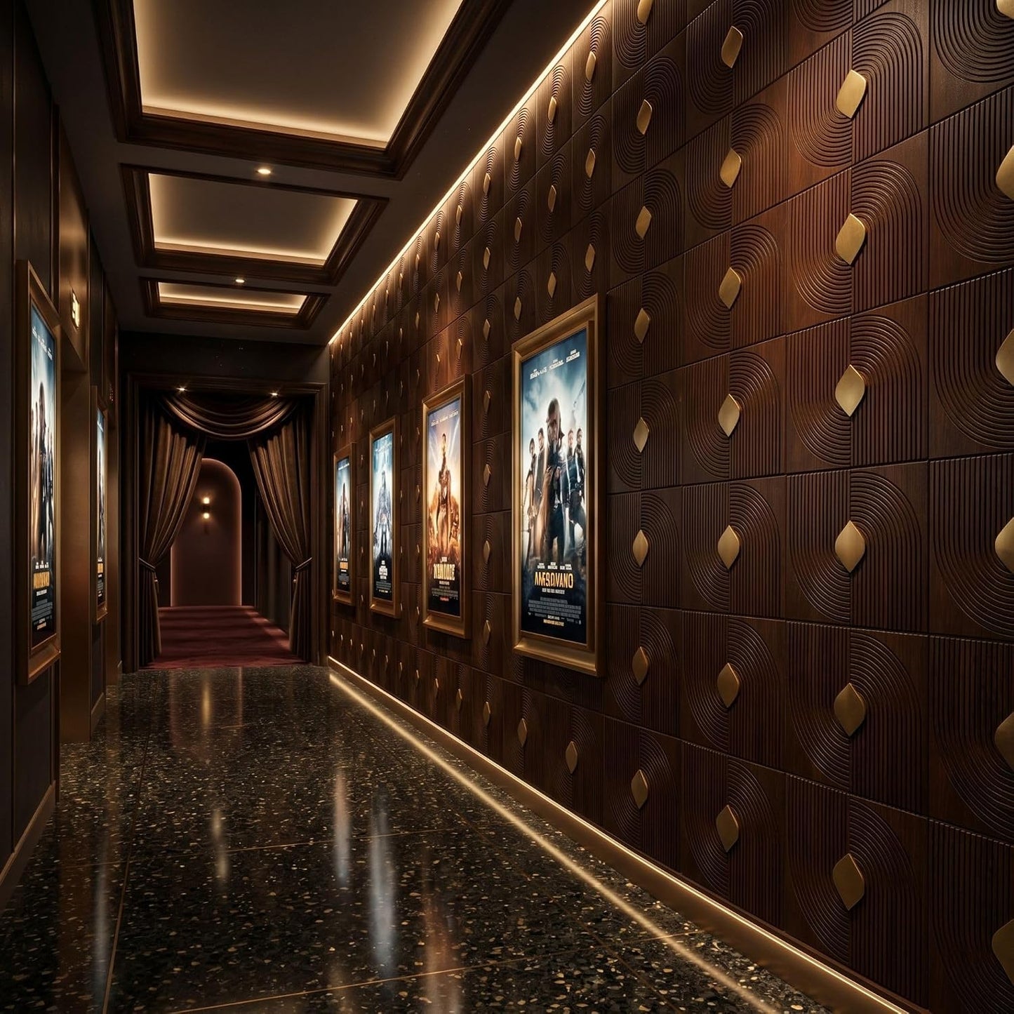 Black Wood 3D Wall Panels Curve Line Design

