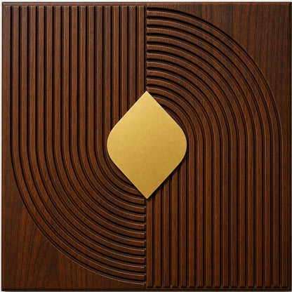 Walnut wood - Copper Self Adhesive PVC wall Panels Curve Line Design
