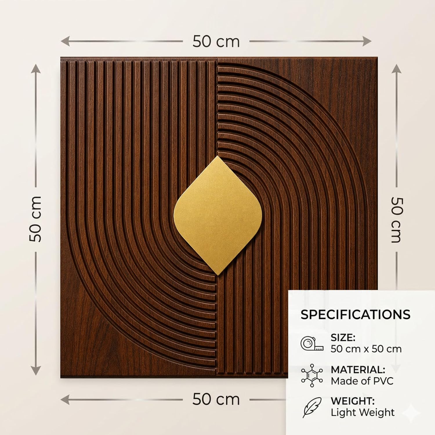 Walnut wood - Copper Self Adhesive PVC wall Panels Curve Line Design
