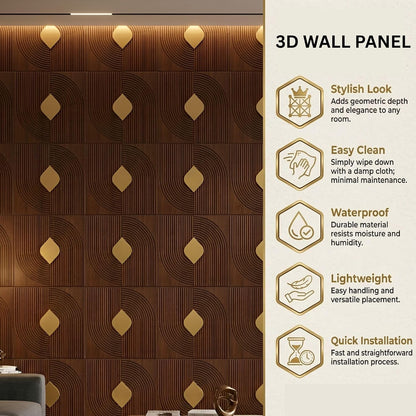 Walnut wood - Copper Self Adhesive PVC wall Panels Curve Line Design
