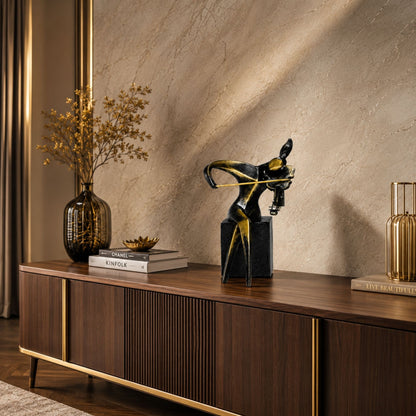 Black and Gold Abstract Musician Sculpture with Violin for Home Decor-1