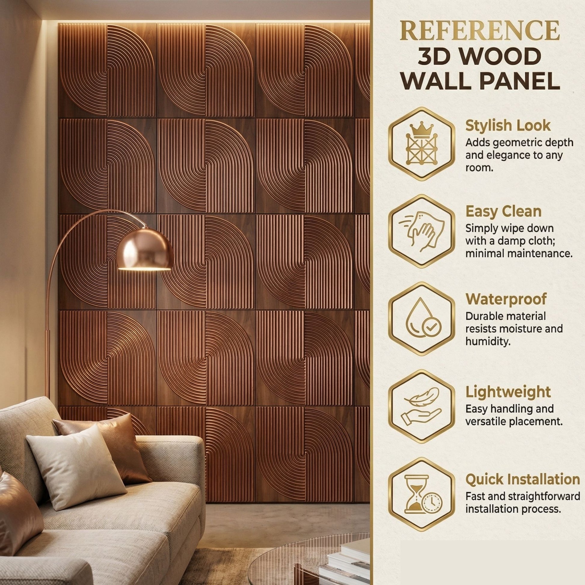 Black Wood Self Adhesive 3D Panels Curve Design