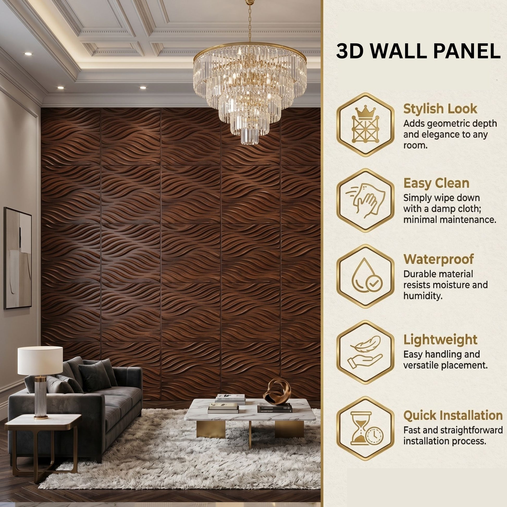 Black Wood Self Adhesive 3D Panels Geometric 3D Design