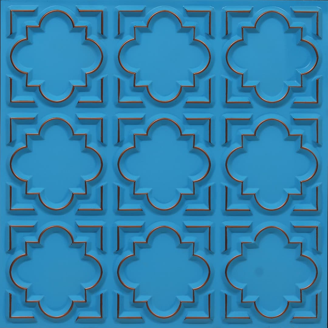 Blue Curacao Color Quatrefoil Design 3D Ceiling Panel