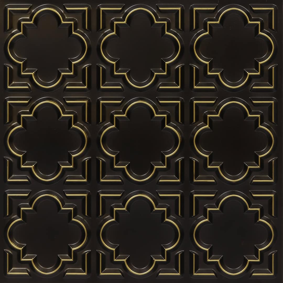 Brass Color Quatrefoil Design 3D Ceiling Panel