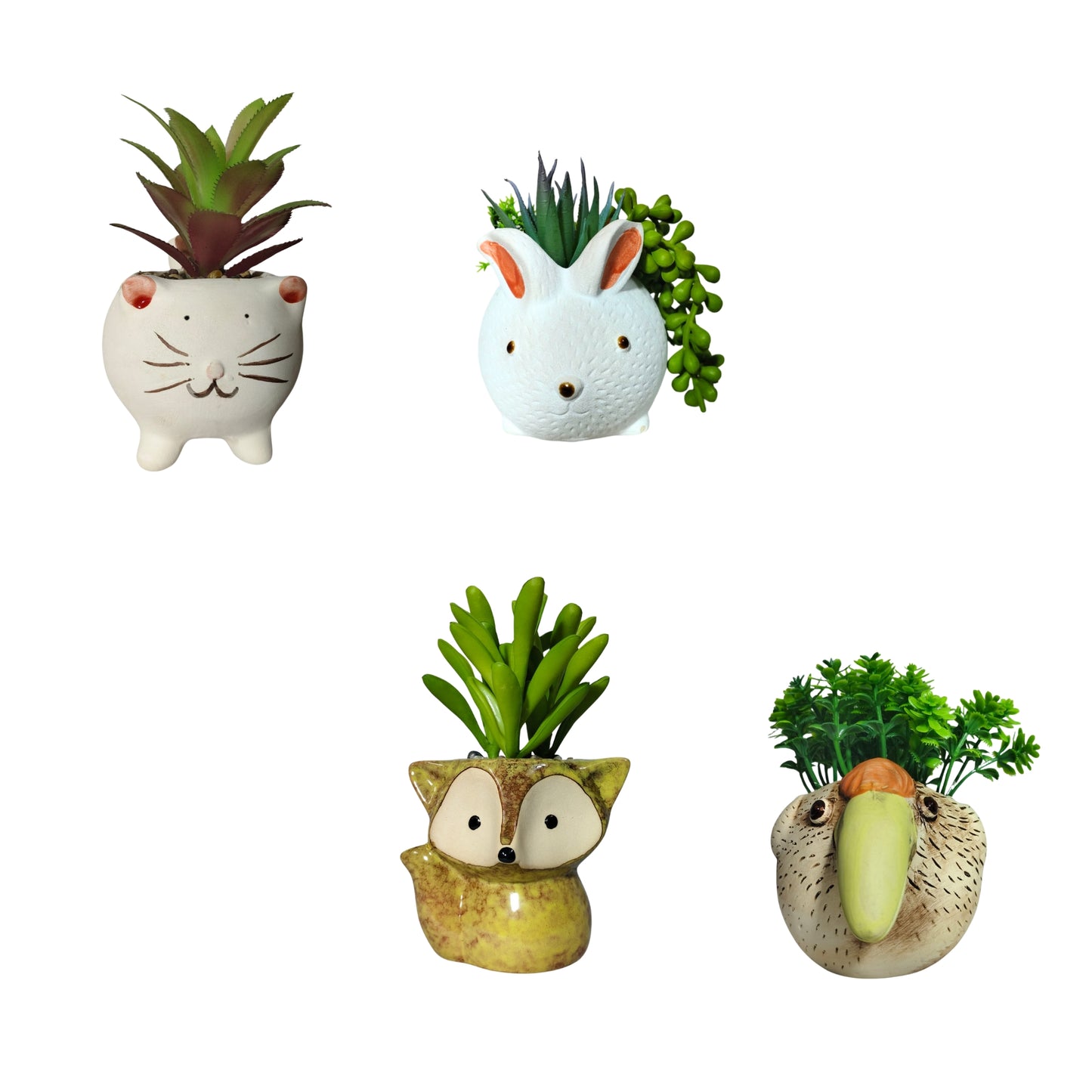 Artificial Succulent Plant with Cute Ceramic Pot for Home Decor - (Pack of 4)