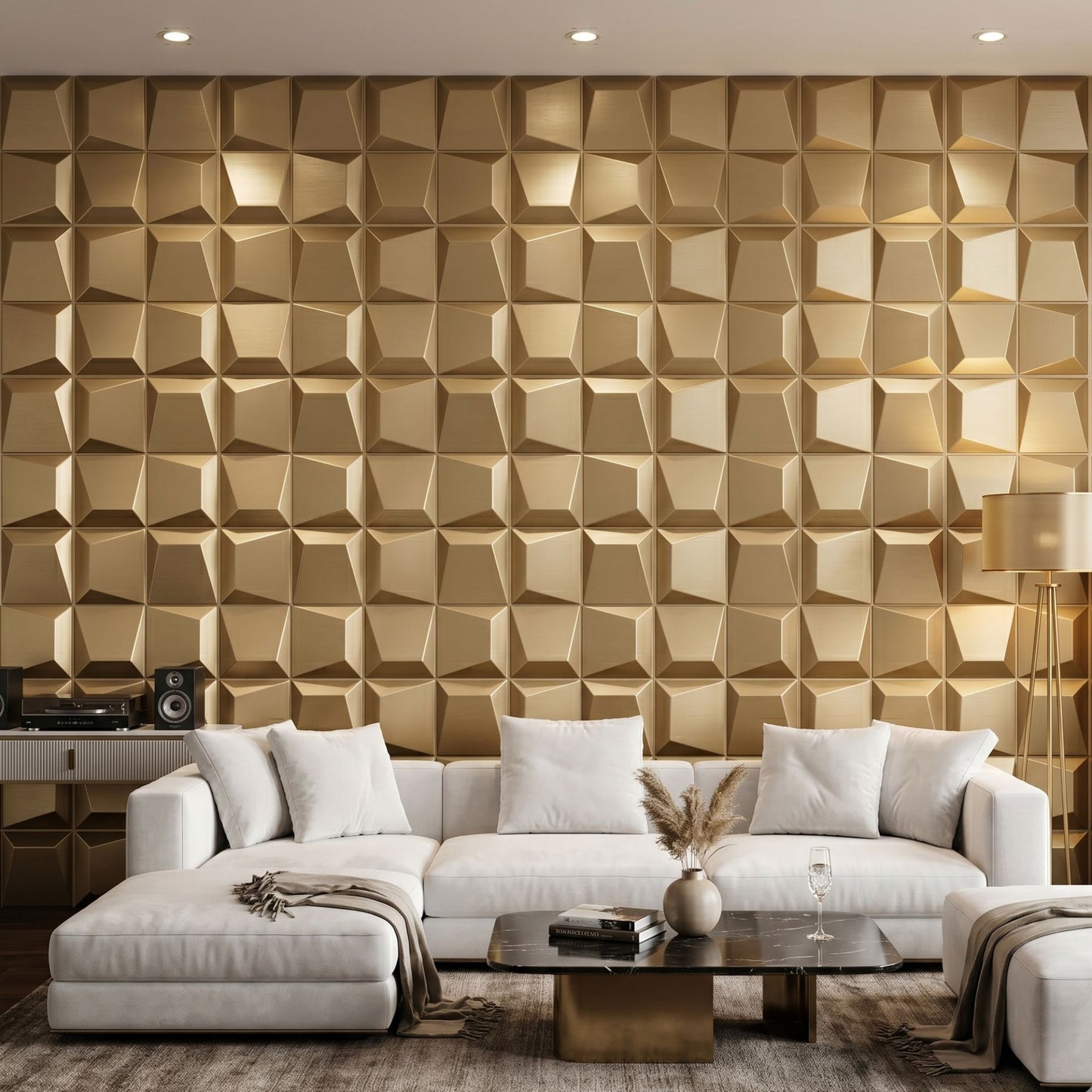 Champagne Gold 3D Wall Panels Cube Design-2