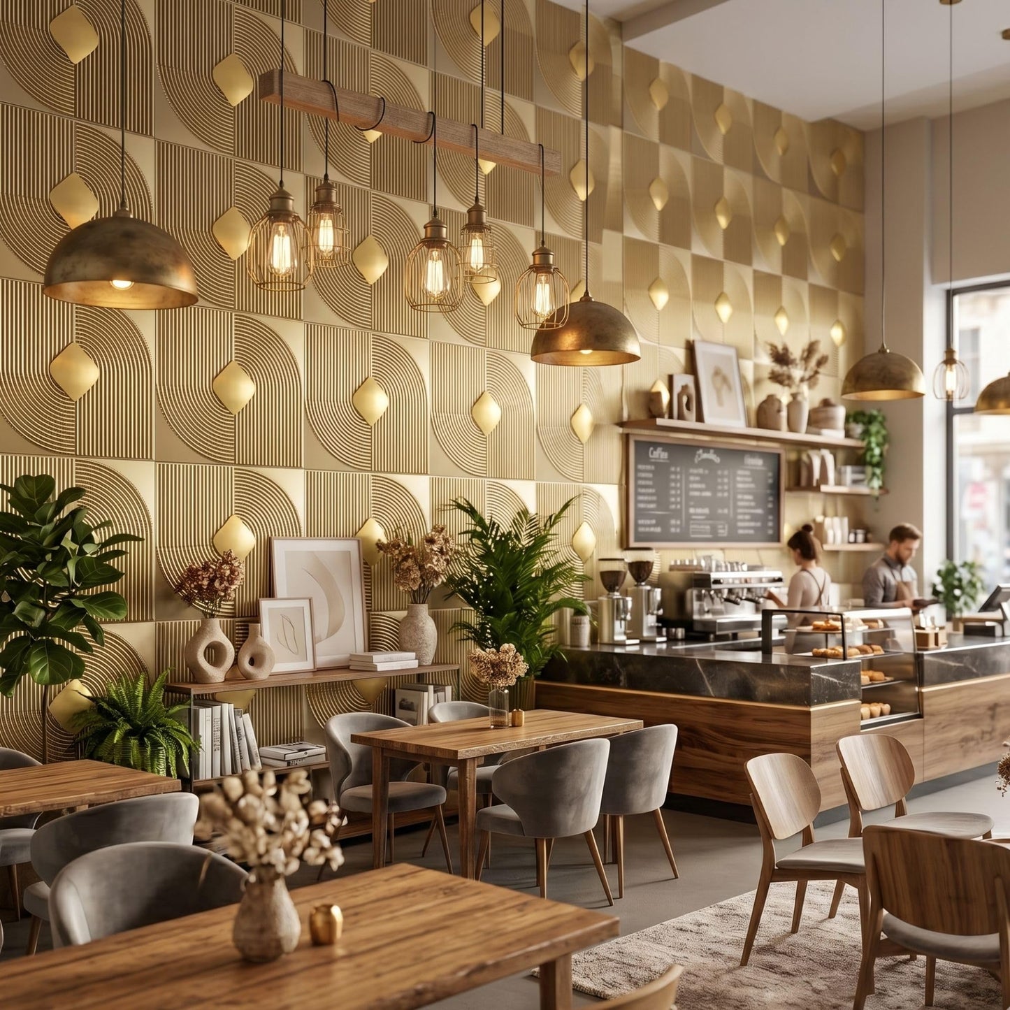 Champagne Gold 3D Wall Panels Curve Line Design

