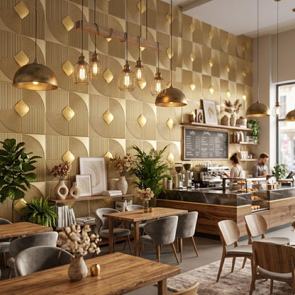 Champagne Gold 3D Wall Panels Curve Line Design

