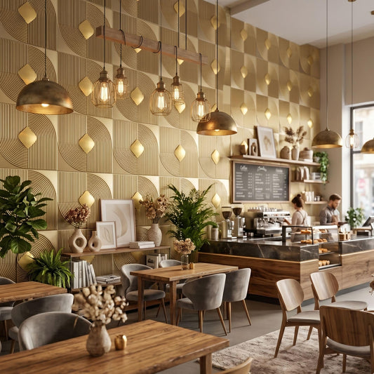Champagne Gold 3D Wall Panels Curve Line Design
