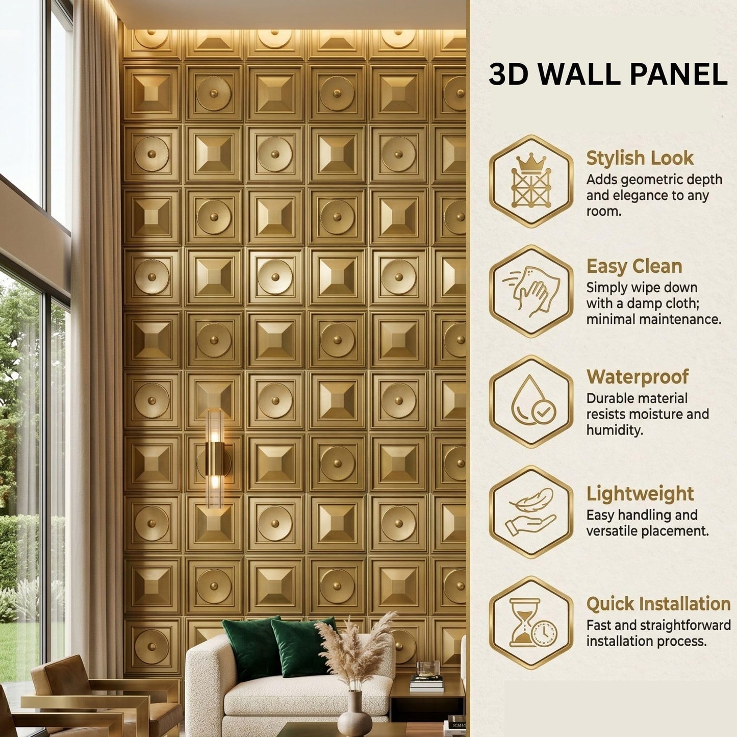 Champagne Gold 3D Wall Panels Dome Design
