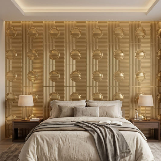 Champagne Gold 3D Wall Panels Fluted Circle Design
