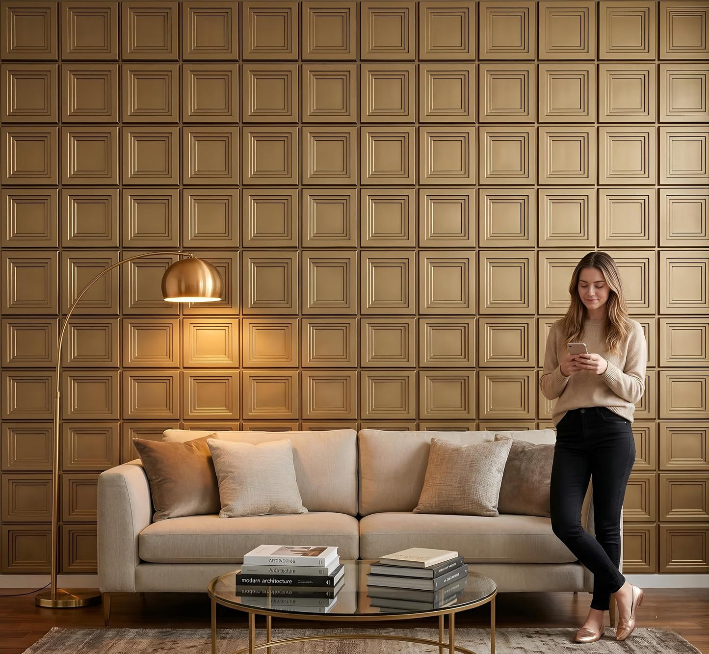 Champagne Gold 3D Wall Panels Square Box Design
