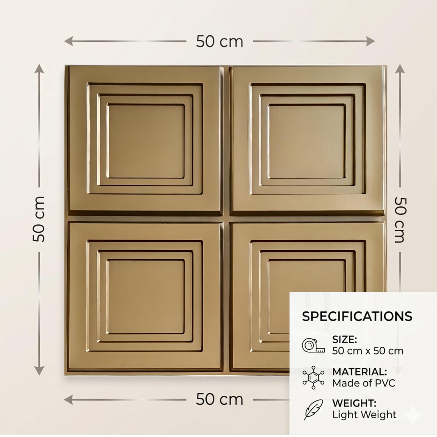 Champagne Gold 3D Wall Panels Square Box Design
