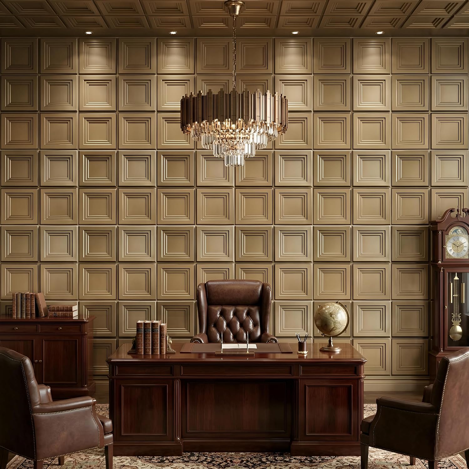 Champagne Gold 3D Wall Panels Square Box Design
